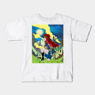 Red. Pen line art. Red-head female figure. Kids T-Shirt